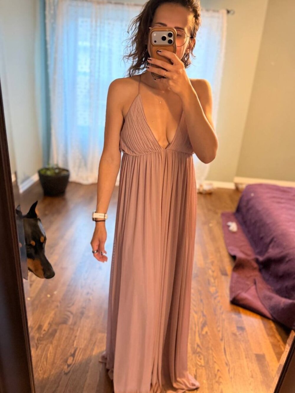 Tobi Mauve Pleated Deep V-Neck Maxi Dress Matternity